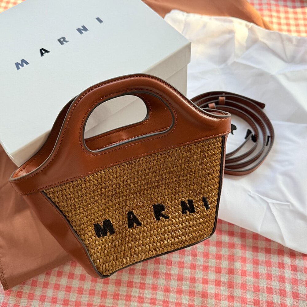 Tropicalia Micro Bag In Brown Leather And Raffia-Effect Fabric